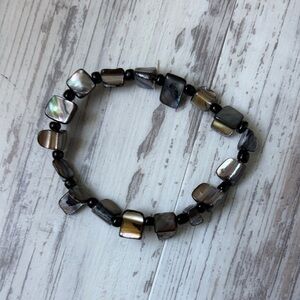 Abalone Shell Square Bead Stretch Bracelet - Black Multicolor
